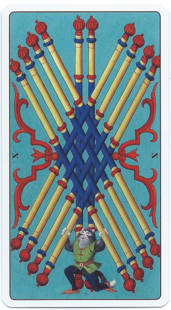 Ten of Wands - Marseille Cat Tarot